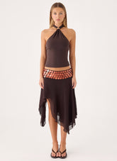 Alphia Beaded Midi Skirt - Chocolate