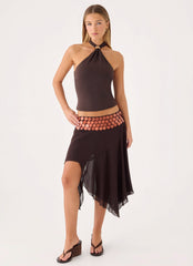 Alphia Beaded Midi Skirt - Chocolate