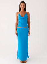 Another Life Chiffon Maxi Skirt - Turquoise