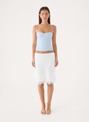Argelia Lace Trim Midi Skirt - White