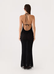 Calyssia Lace Halter Long Maxi Dress - Black