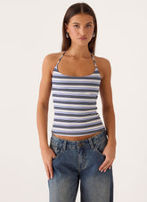 Chauncey Halter Top - Blue Stripe