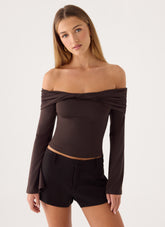 Emmely Off Shoulder Top - Chocolate