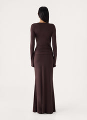 Gustin Long Sleeve Sash Maxi Dress - Chocolate
