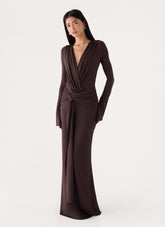 Gustin Long Sleeve Sash Maxi Dress - Chocolate
