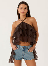 Inna Frill Halter Top - Chocolate