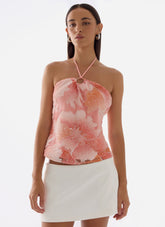 Julienne Beaded Top - Coral
