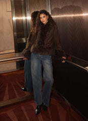 Kamsy Fur Trim Coat - Chocolate