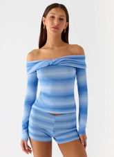La Luna Bardot Knit Top - Cerulean