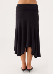 Maura Asymmetrical Midi Skirt - Black