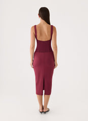 Plaise Corset Long Midi Dress - Burgundy