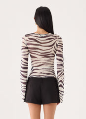 Tiona Mesh Long Sleeve Top - Zebra
