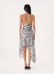 Tunelia Asymmetric Midi Dress - Zebra