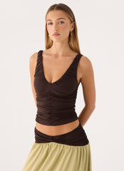 Zeraphine Gathered Top - Chocolate