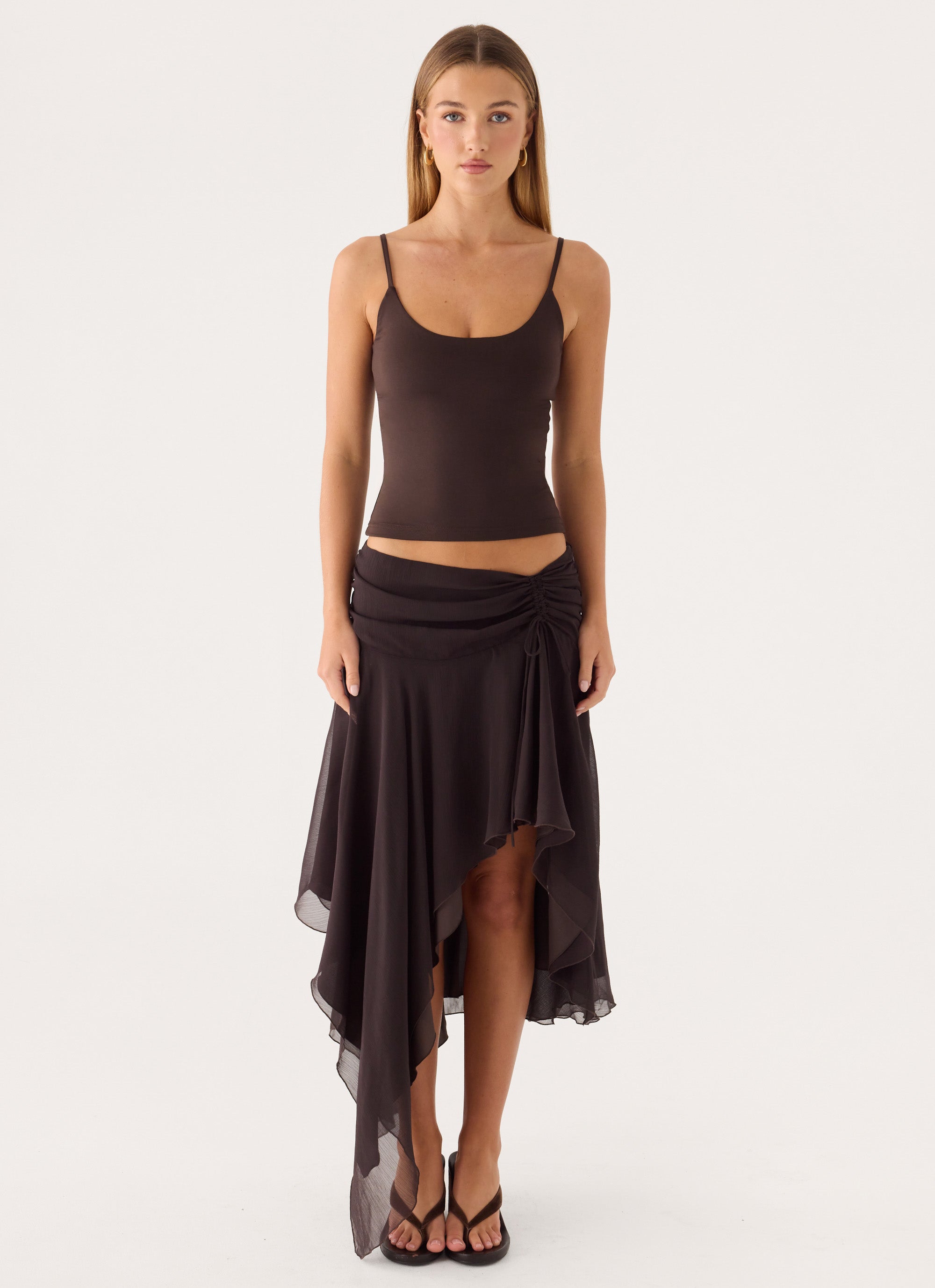 Abeda Asymmetrical Midi Skirt - Chocolate
