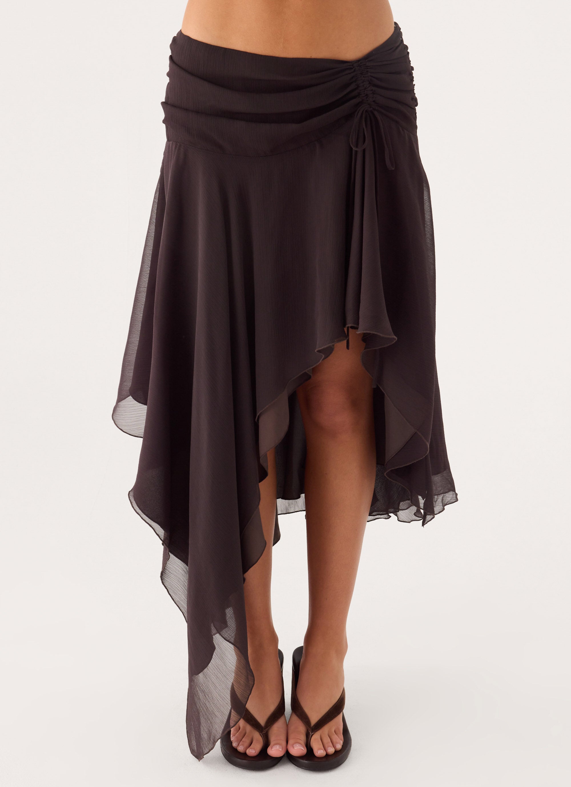 Abeda Asymmetrical Midi Skirt - Chocolate