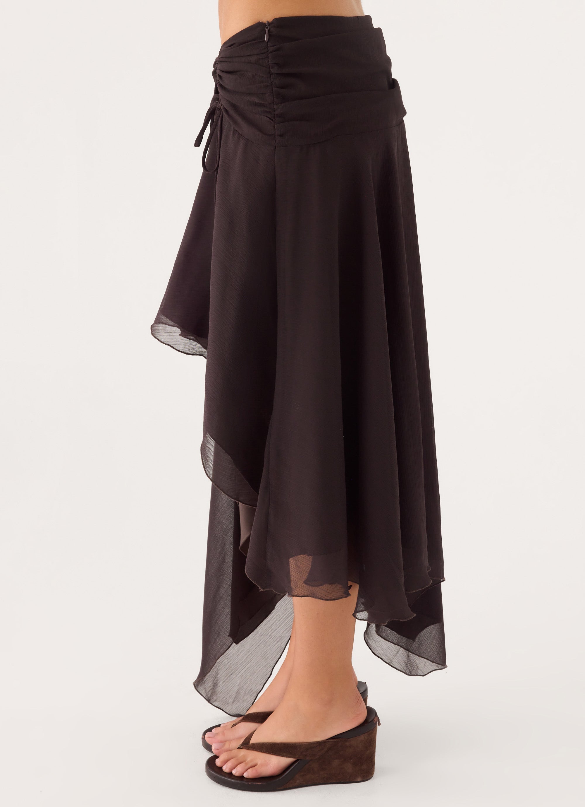 Abeda Asymmetrical Midi Skirt - Chocolate