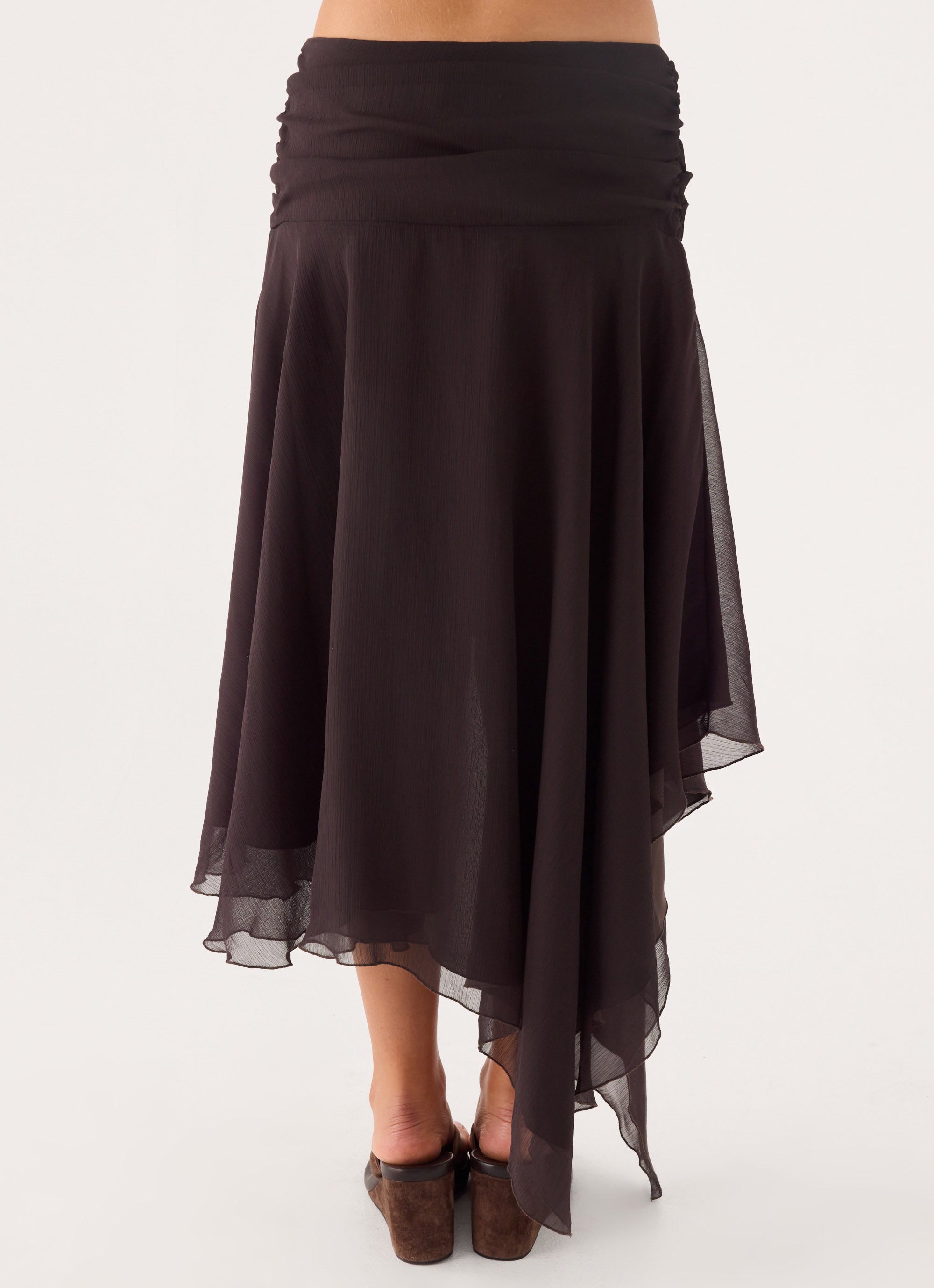 Abeda Asymmetrical Midi Skirt - Chocolate