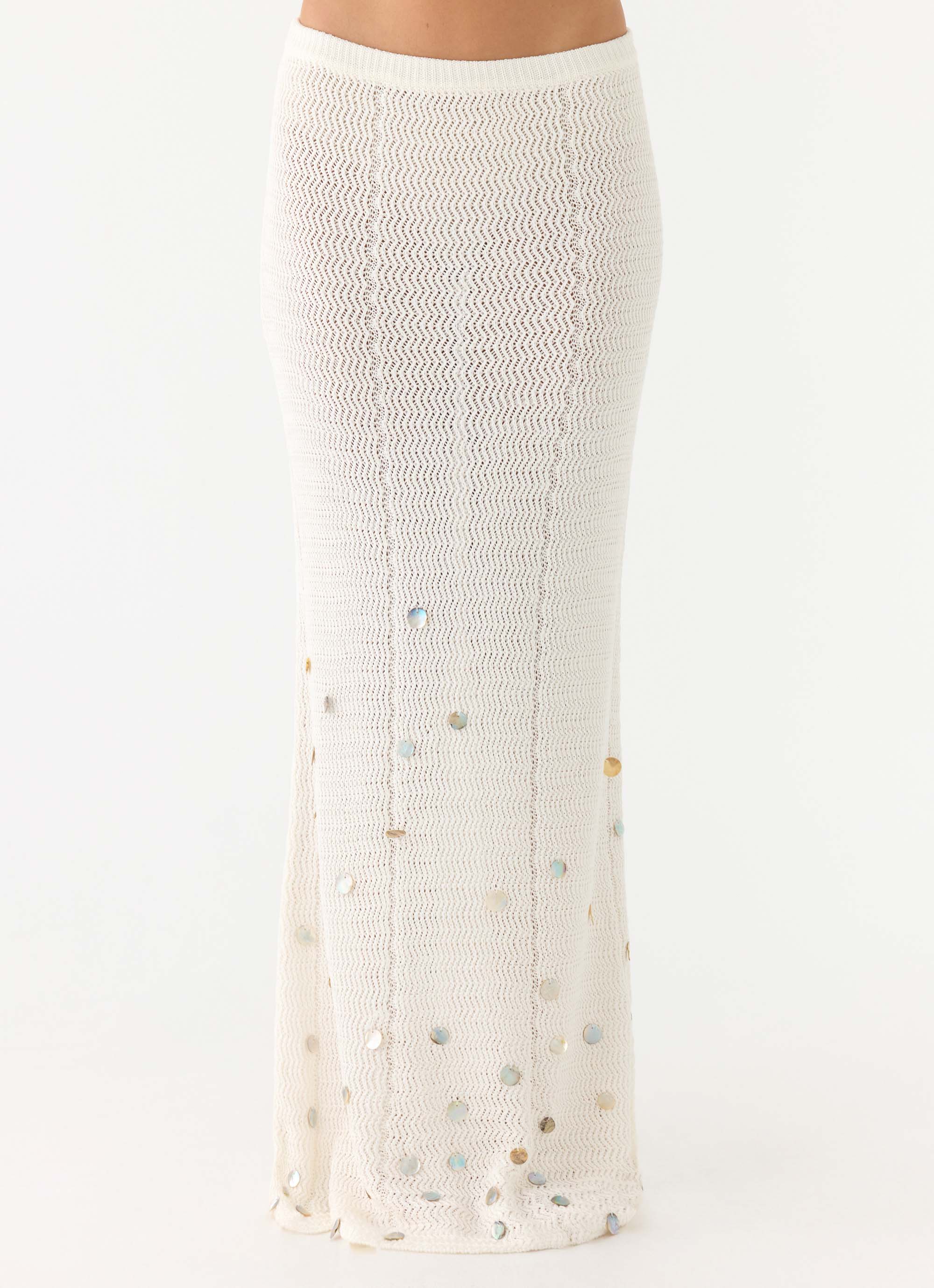 Adelaida Beaded Crochet Maxi Skirt - Ivory