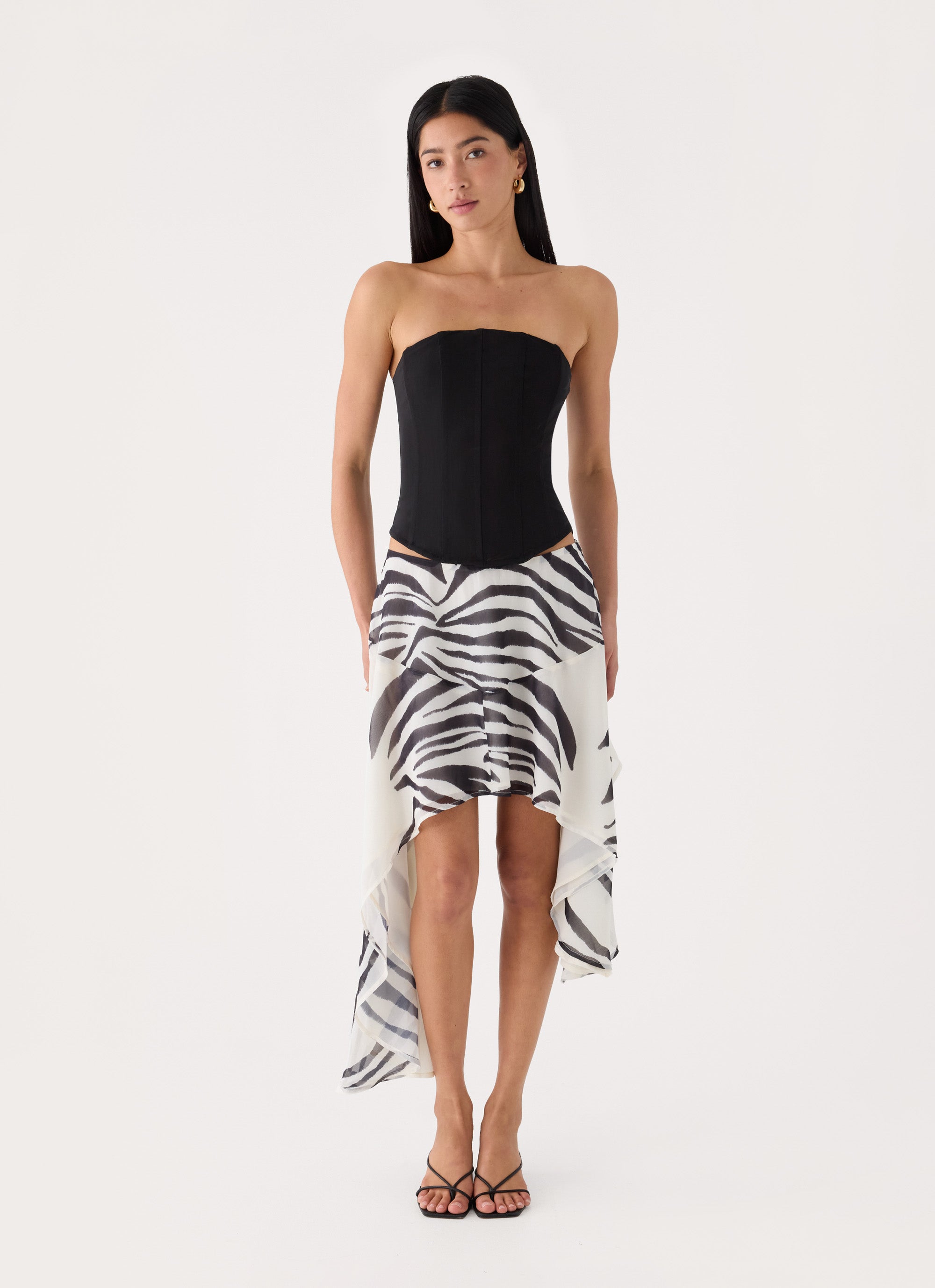 Amalina Asymmetric Midi Skirt - Zebra