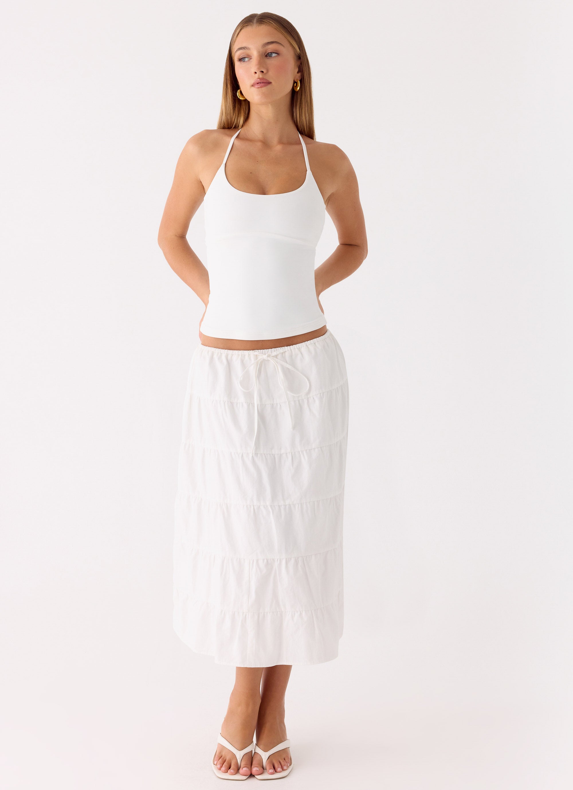 Aphira Tiered Midi Skirt - White