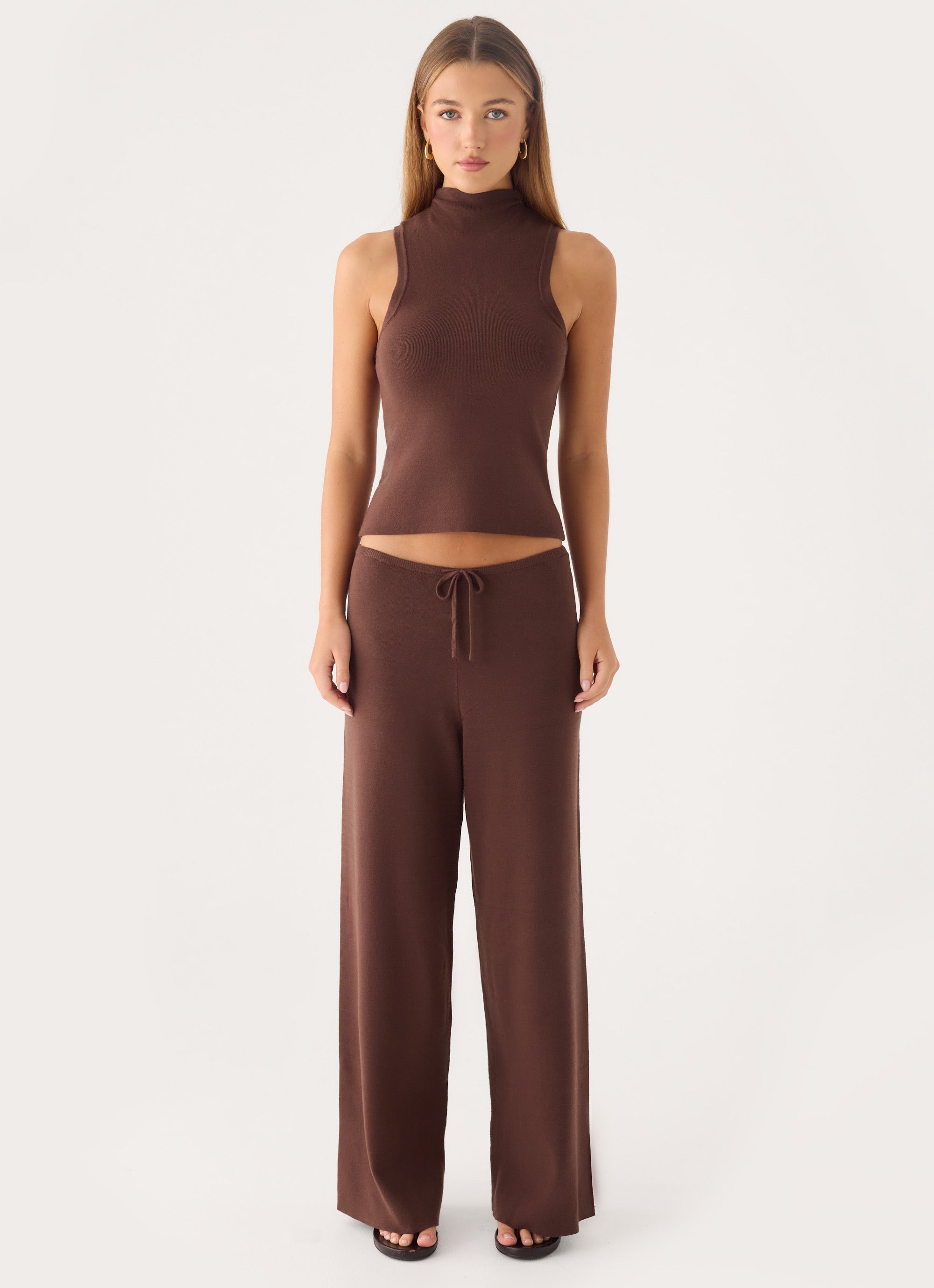 Aviara Knit High Neck Top - Chocolate