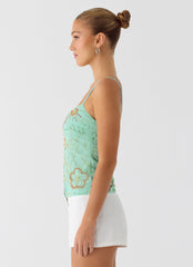 Be Alright Beaded Top - Turquoise