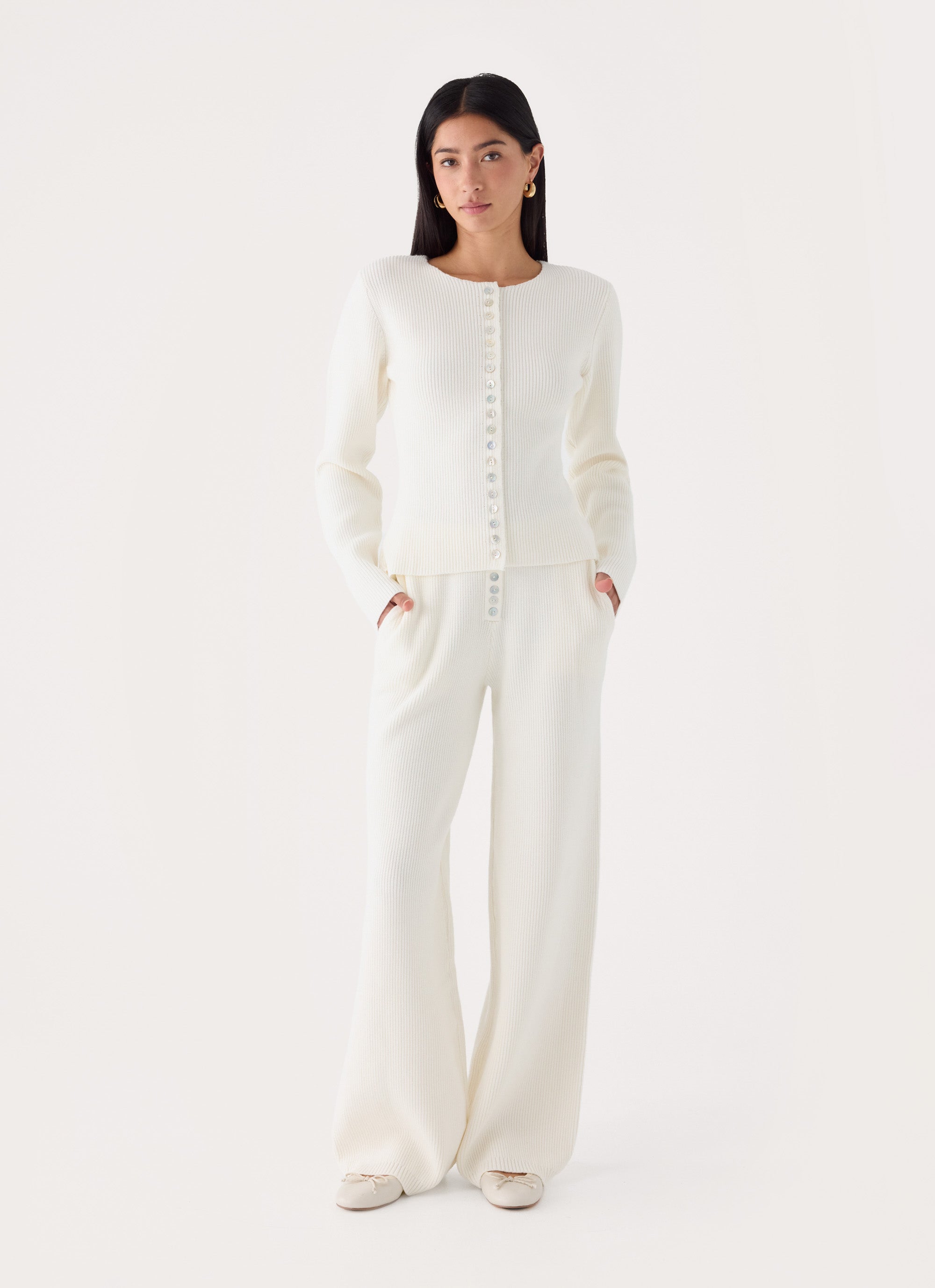 Cauaria Button Low Rise Knit Pants - Ivory