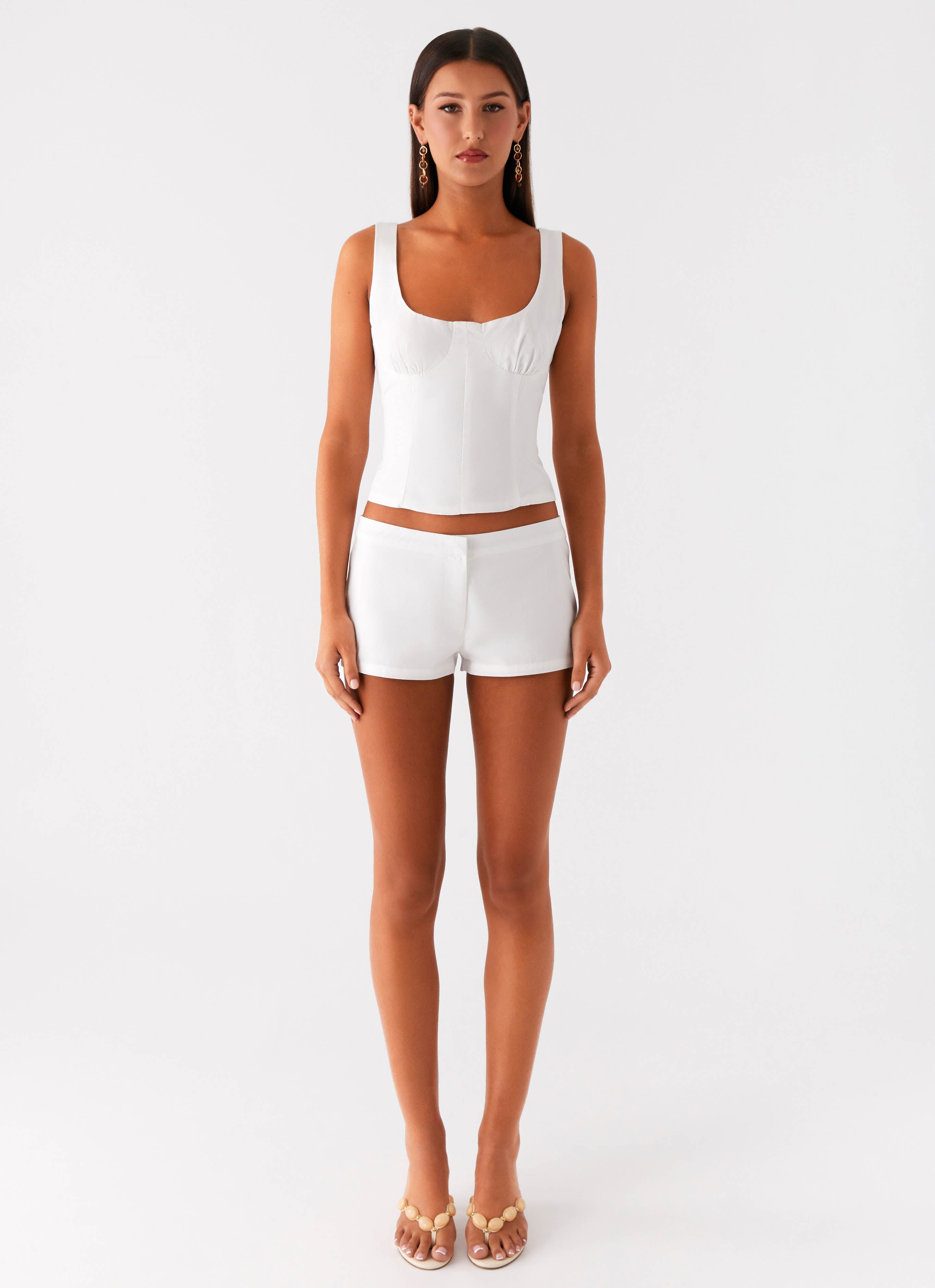 Coastline Cotton Micro Mini Shorts - White