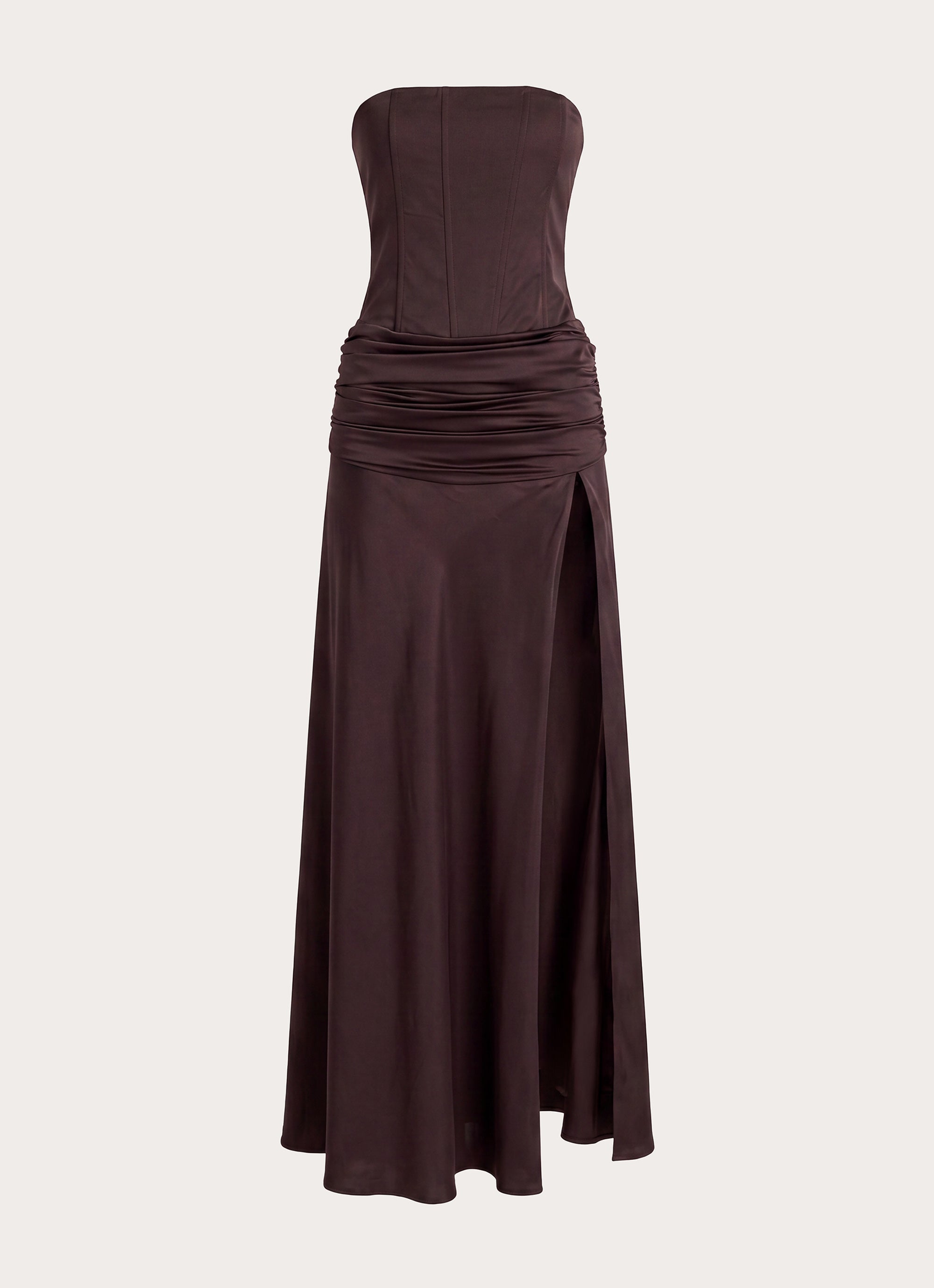 Darana Corset Satin Maxi Dress - Chocolate