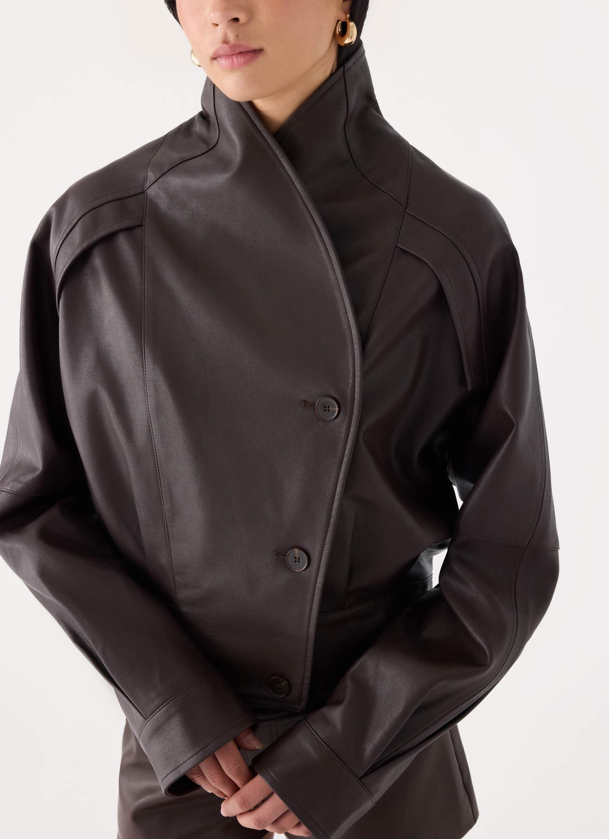 Deliana Oversized PU Jacket - Chocolate