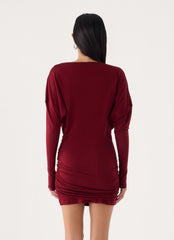Devlon Long Sleeve Mini Dress - Maroon