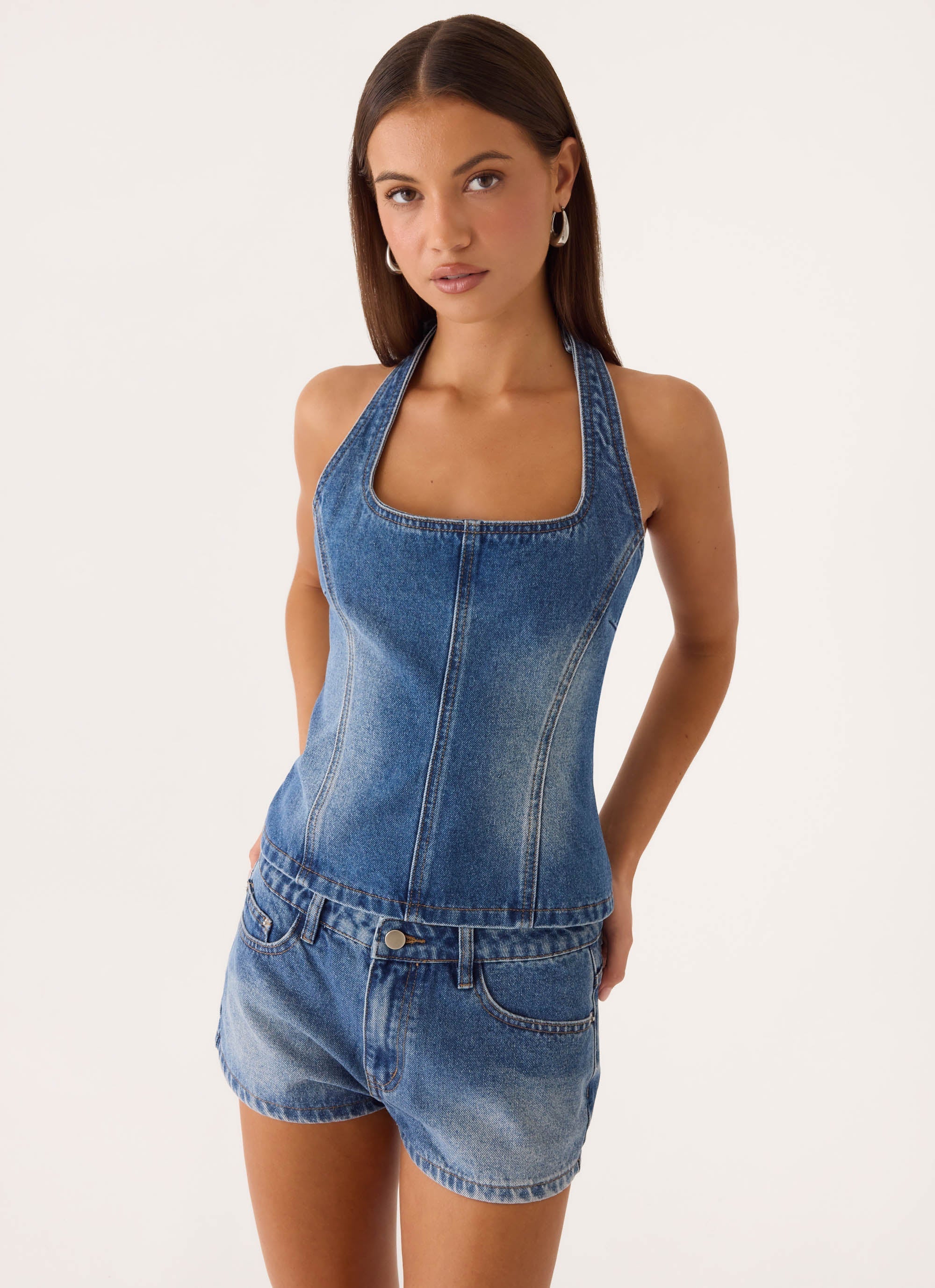 Eliah Denim Halter Top - Blue