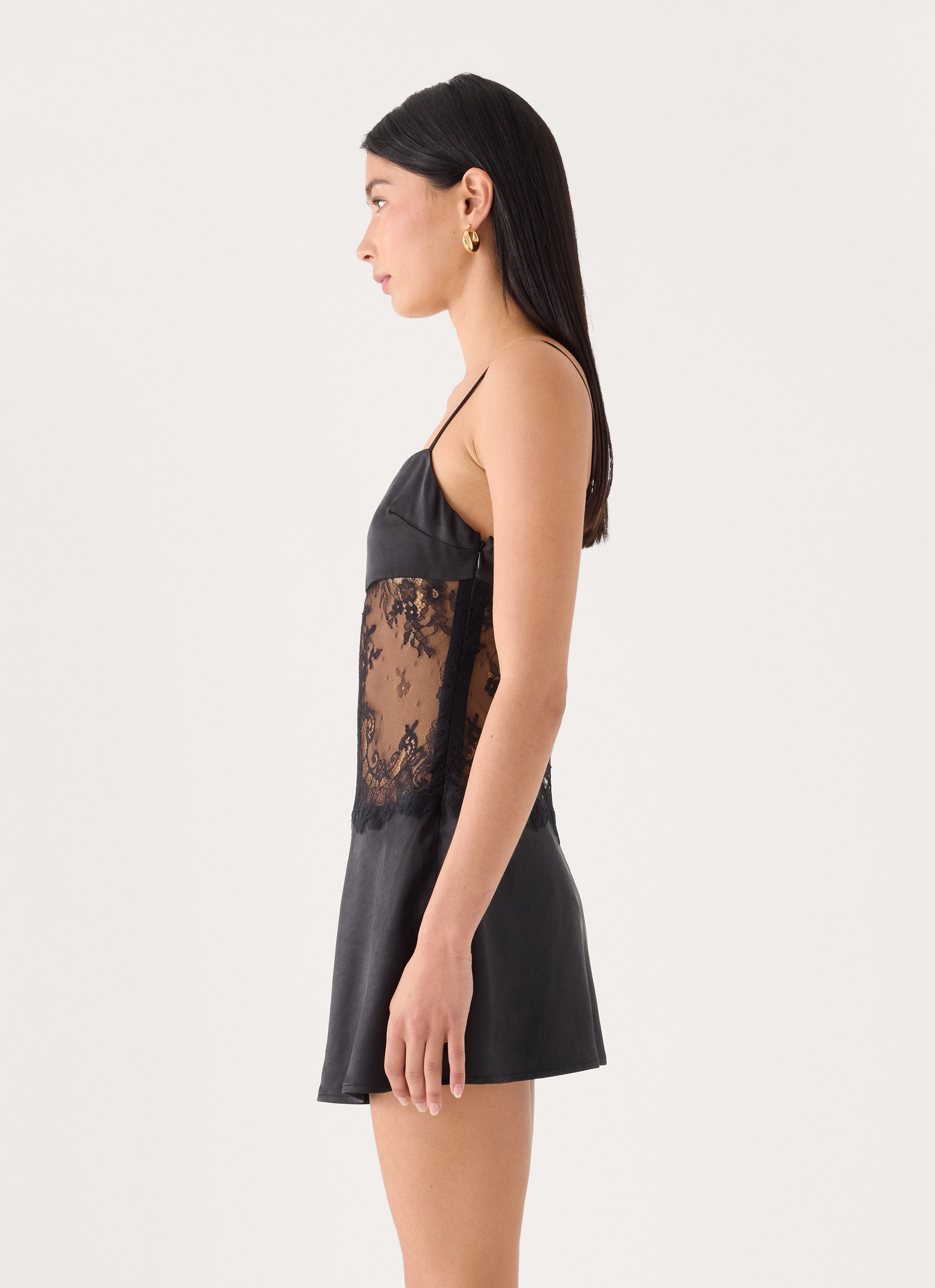 Eunia Lace Spliced Mini Dress - Black