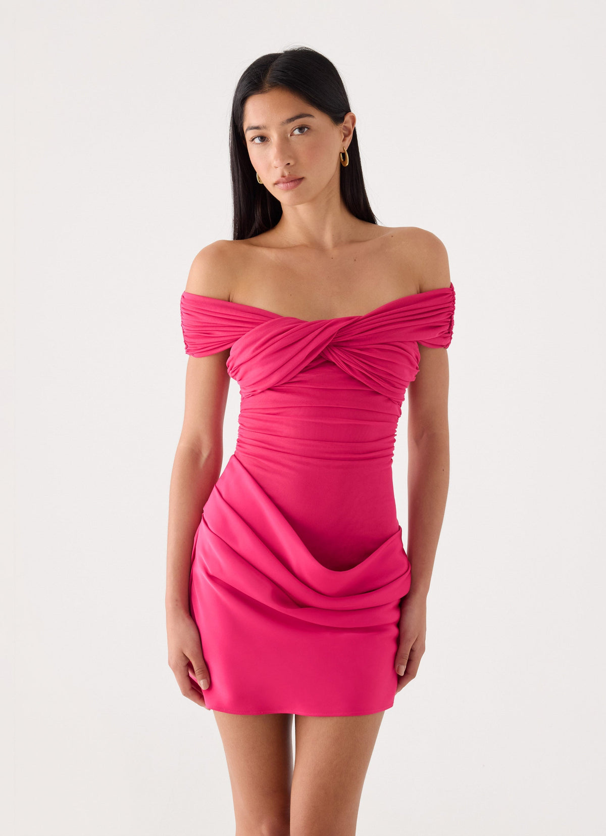 Farida Off Shoulder Mini Dress - Fuchsia
