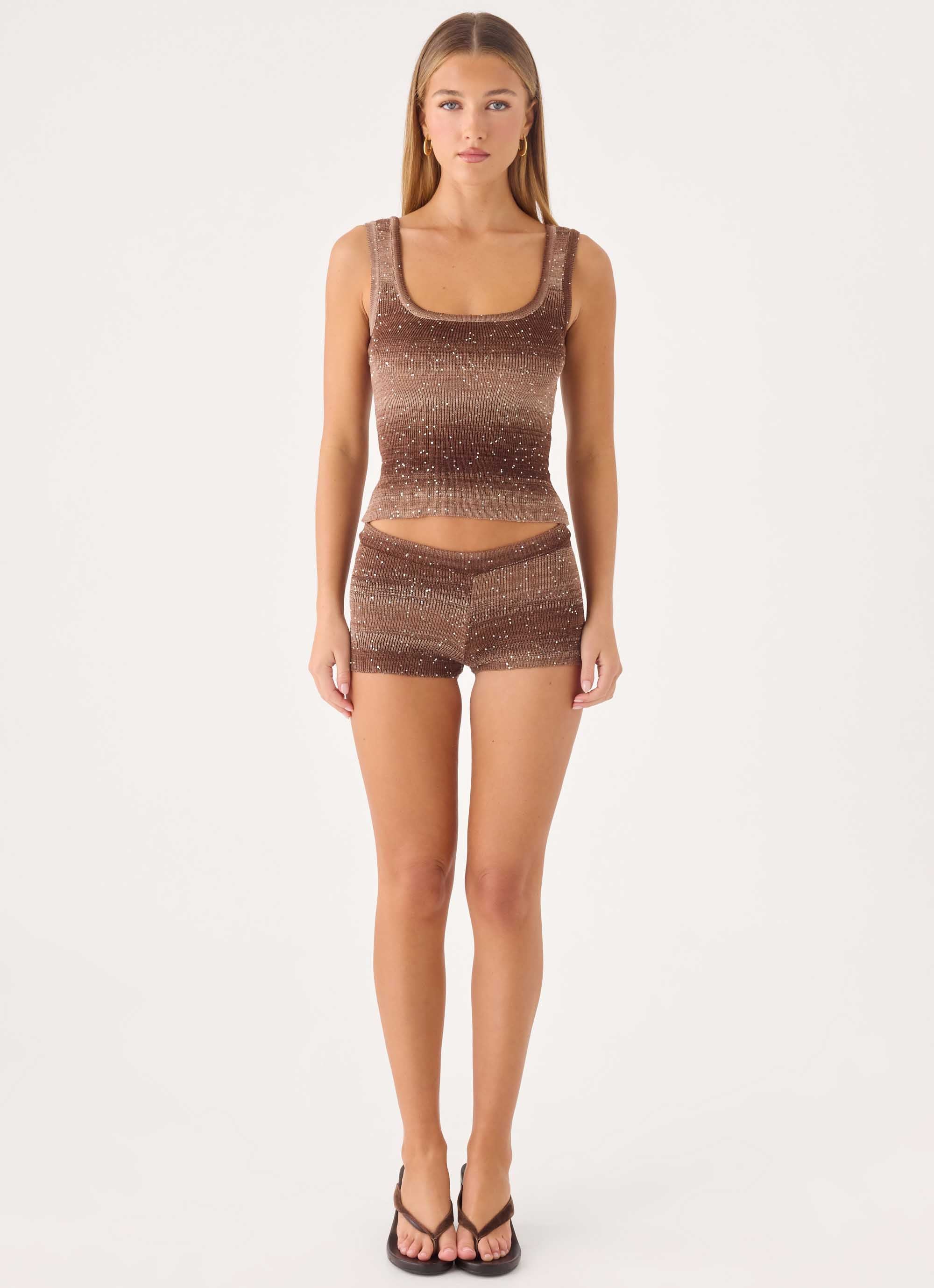 Helia Knit Mini Shorts - Chocolate Ombre