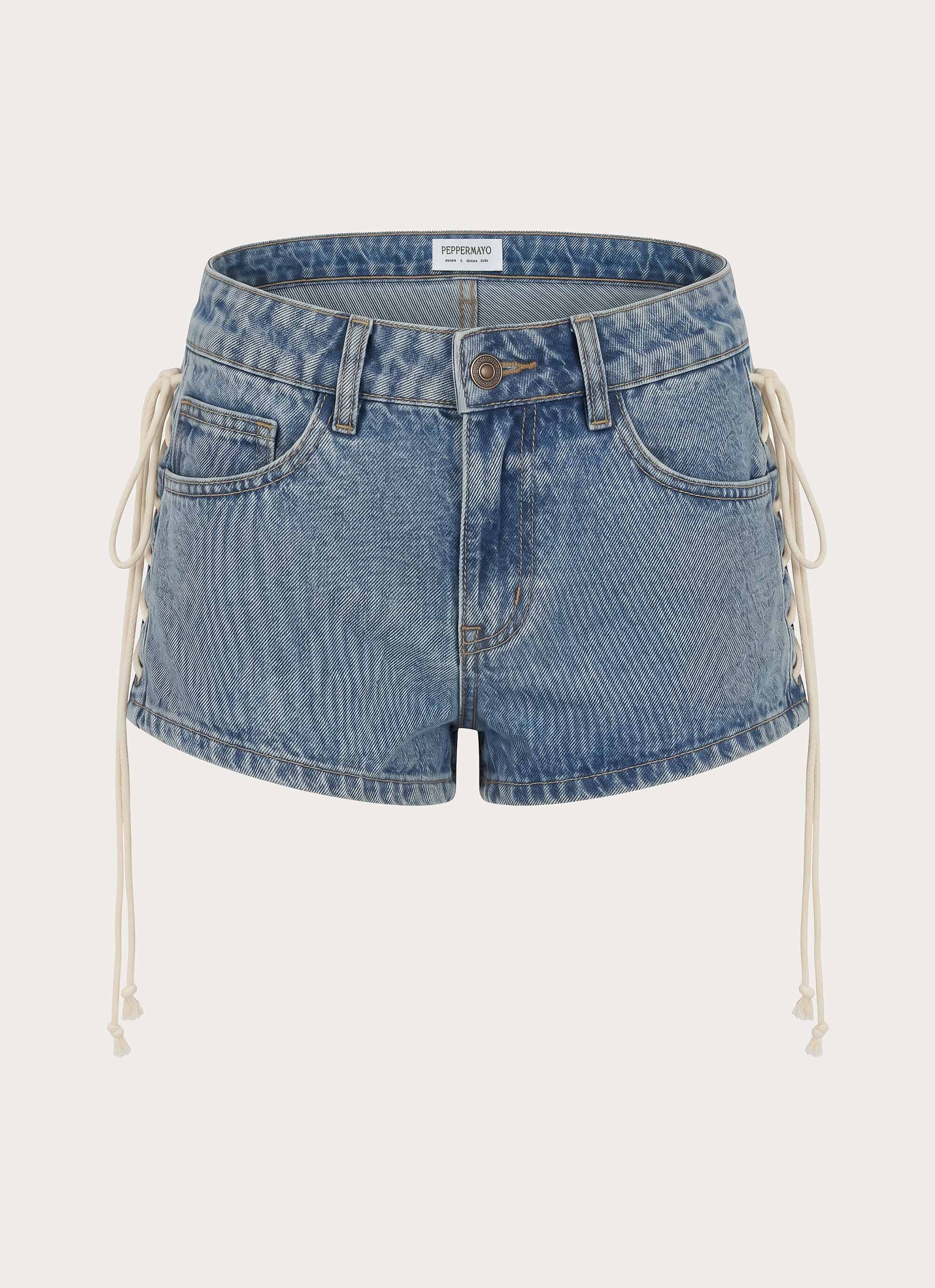 Inrida Lace Up Denim Shorts - True Blue