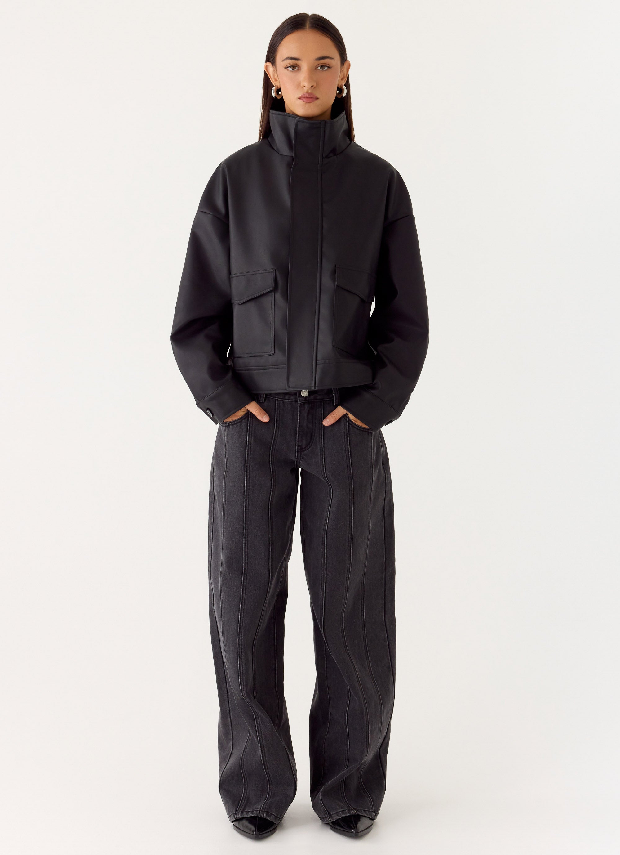 James PU Bomber Jacket - Black
