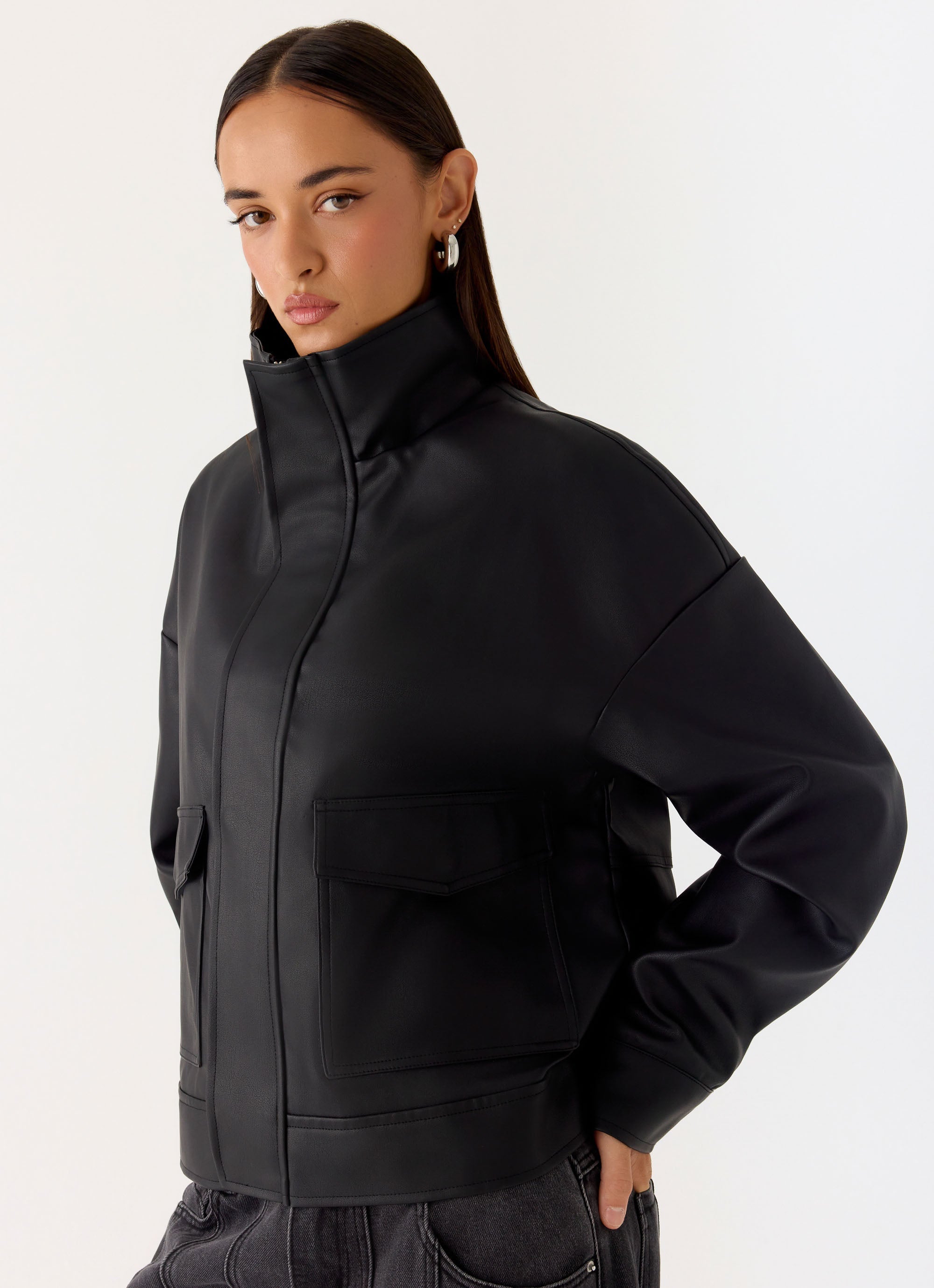 James PU Bomber Jacket - Black