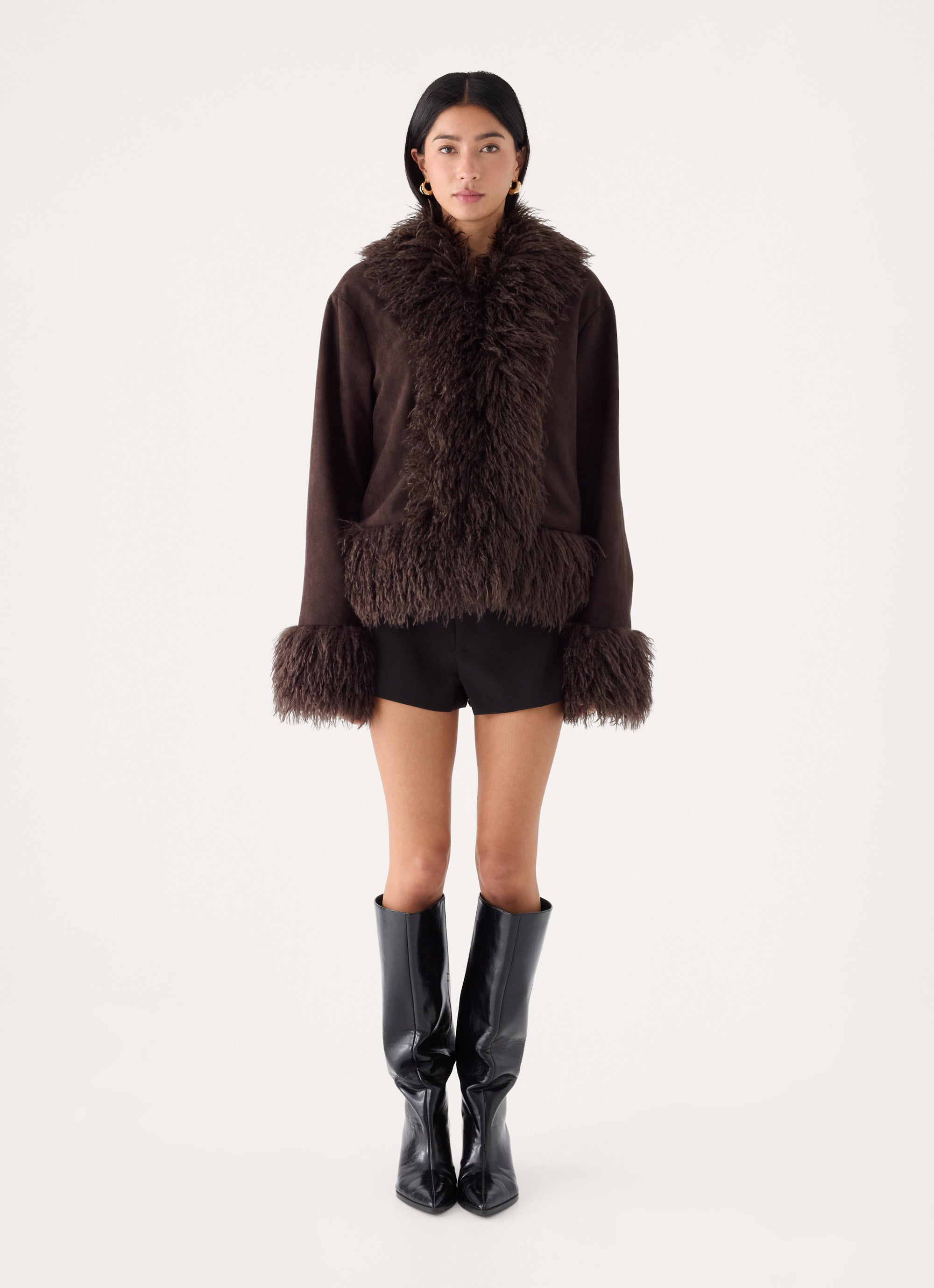 Kamsy Fur Trim Coat - Chocolate