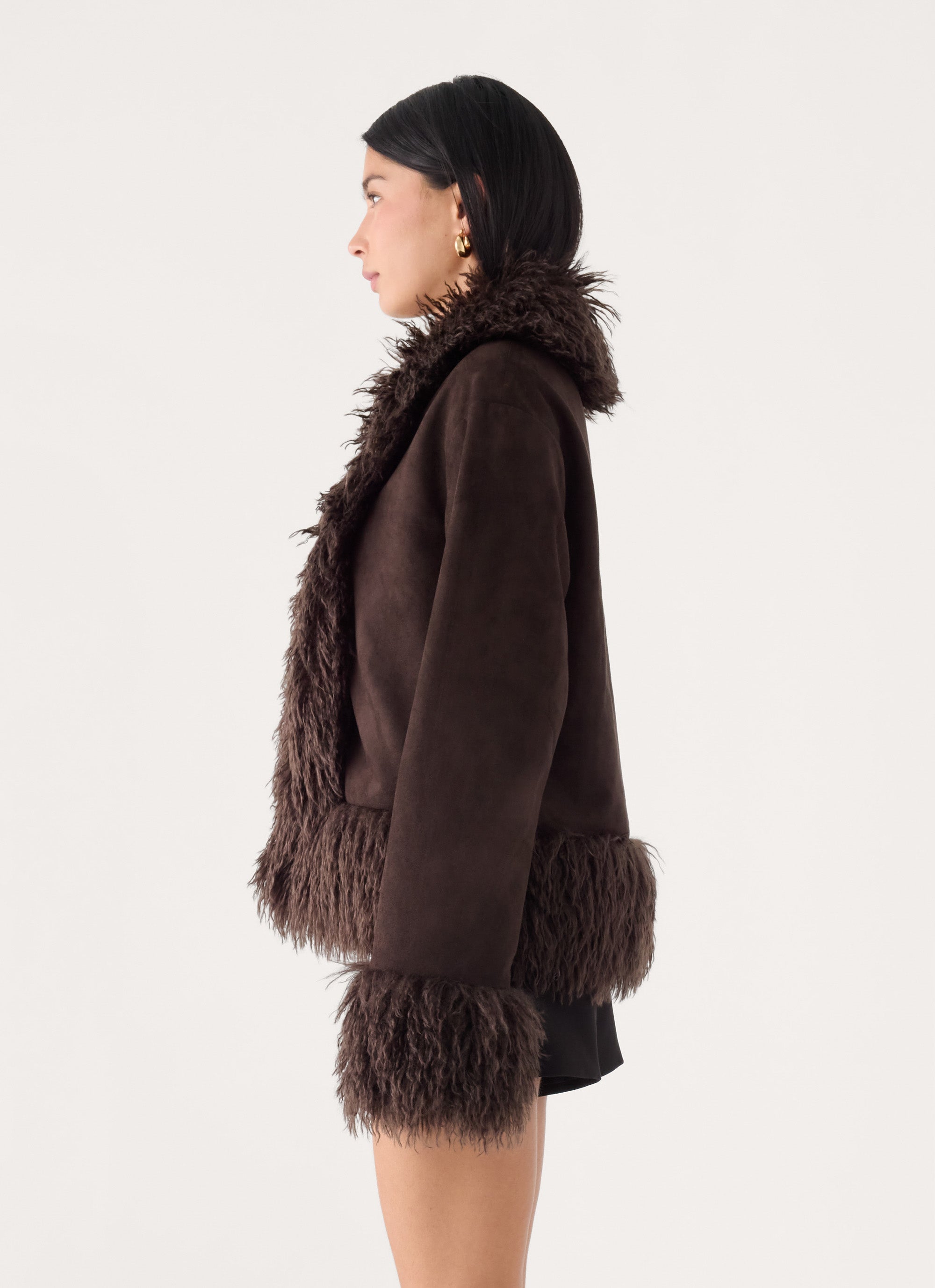 Kamsy Fur Trim Coat - Chocolate