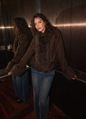 Kamsy Fur Trim Coat - Chocolate