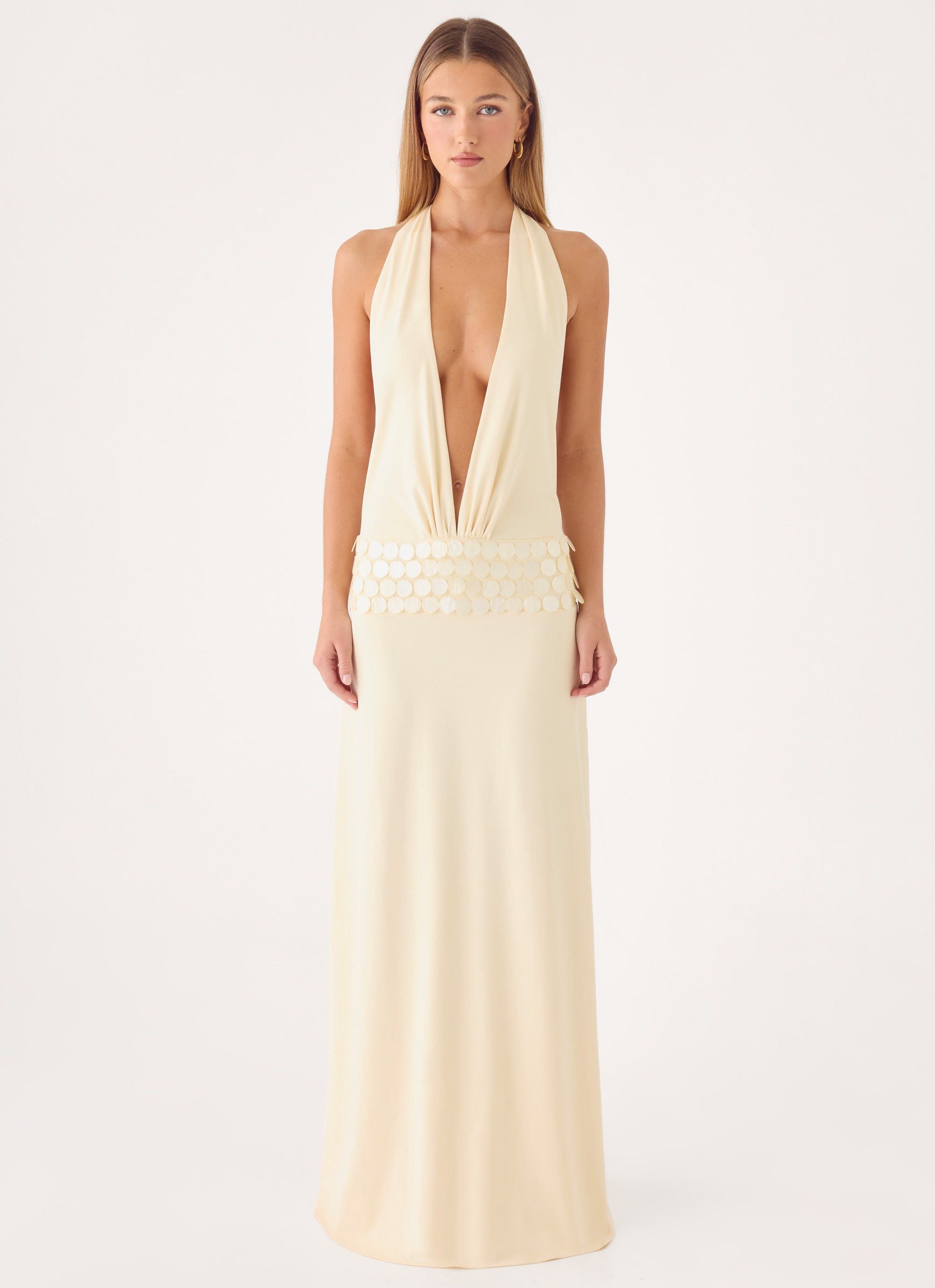 Kolisa Beaded Halter Maxi Dress - Cream