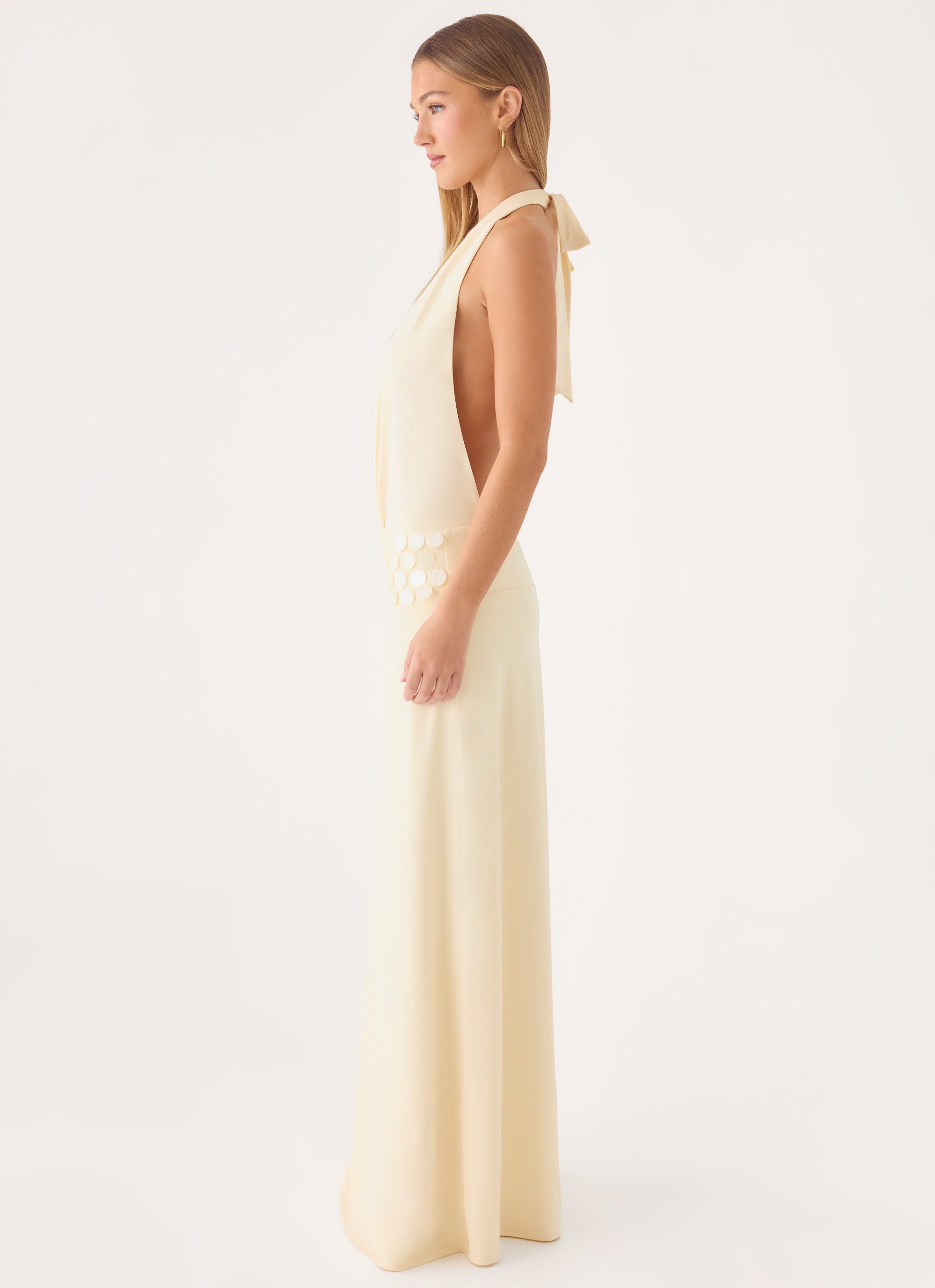 Kolisa Beaded Halter Maxi Dress - Cream