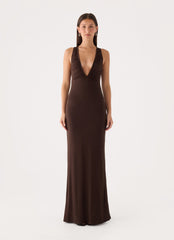 Lisandy Ruched Maxi Dress - Chocolate