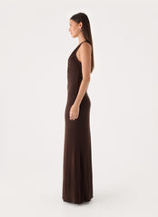 Lisandy Ruched Maxi Dress - Chocolate