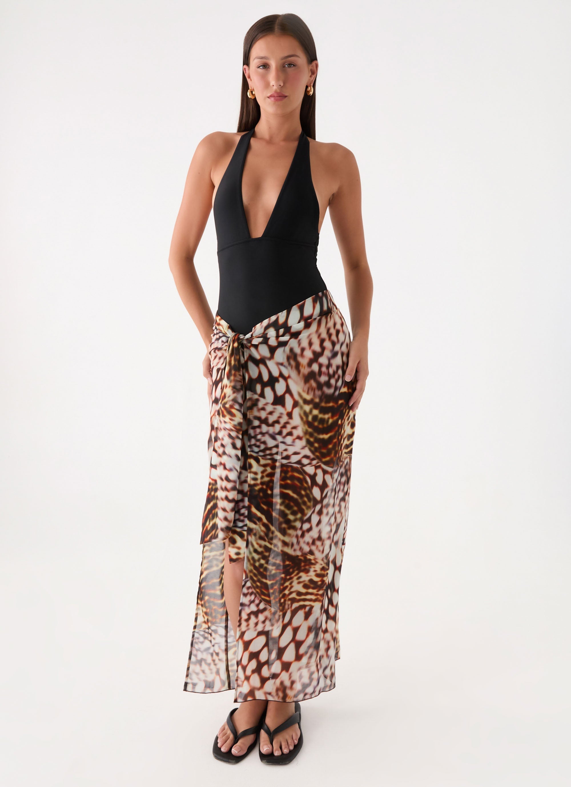 Low Tide Sarong Maxi Skirt - Leopard Hibiscus