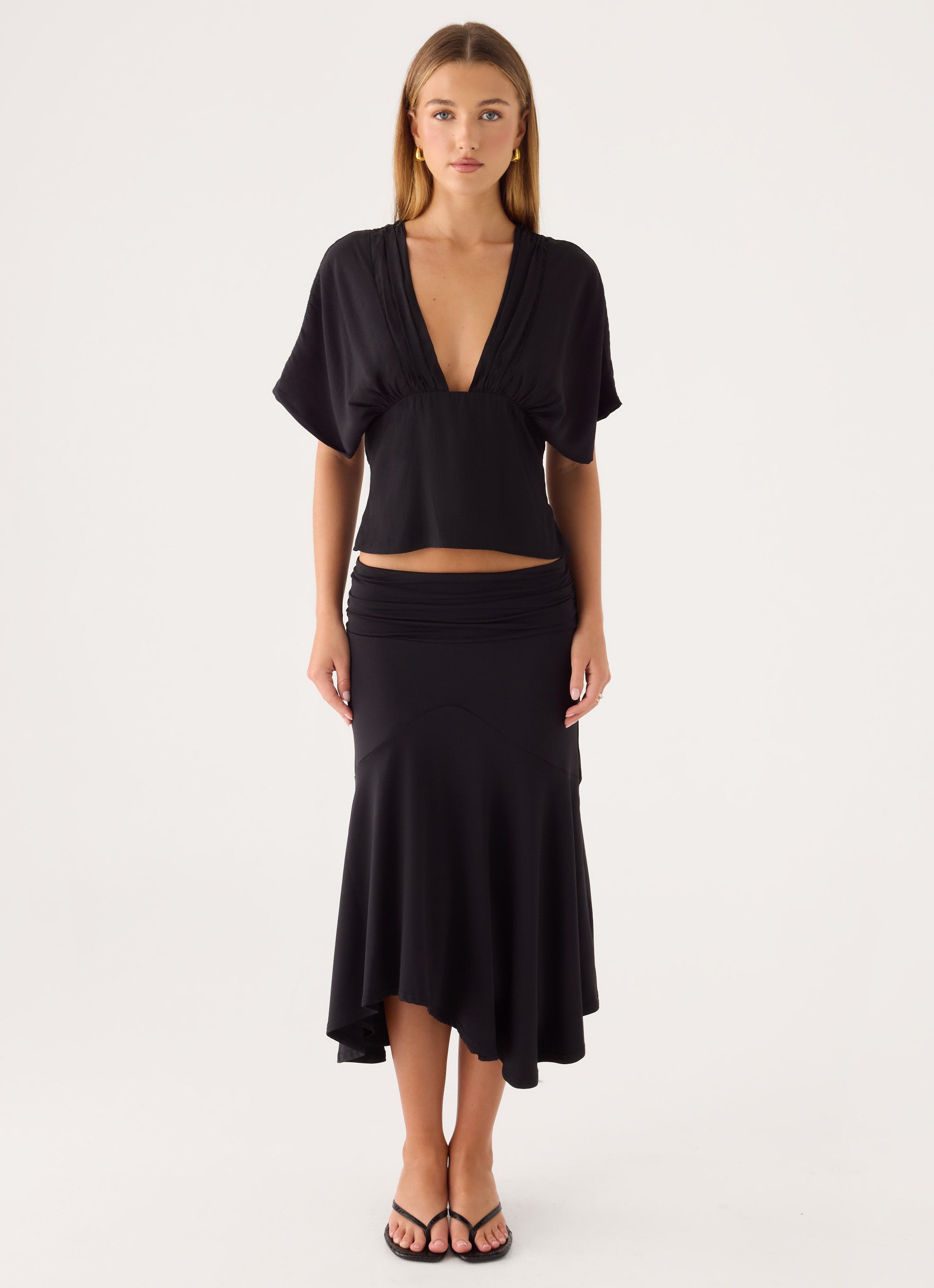 Maura Asymmetrical Midi Skirt - Black