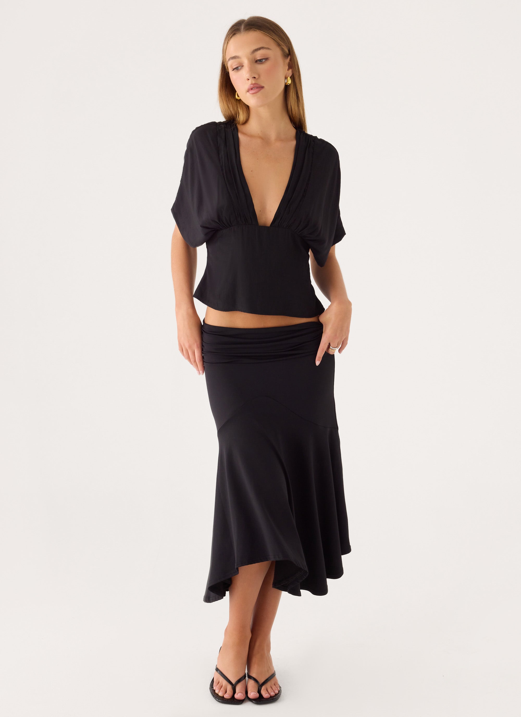 Maura Asymmetrical Midi Skirt - Black