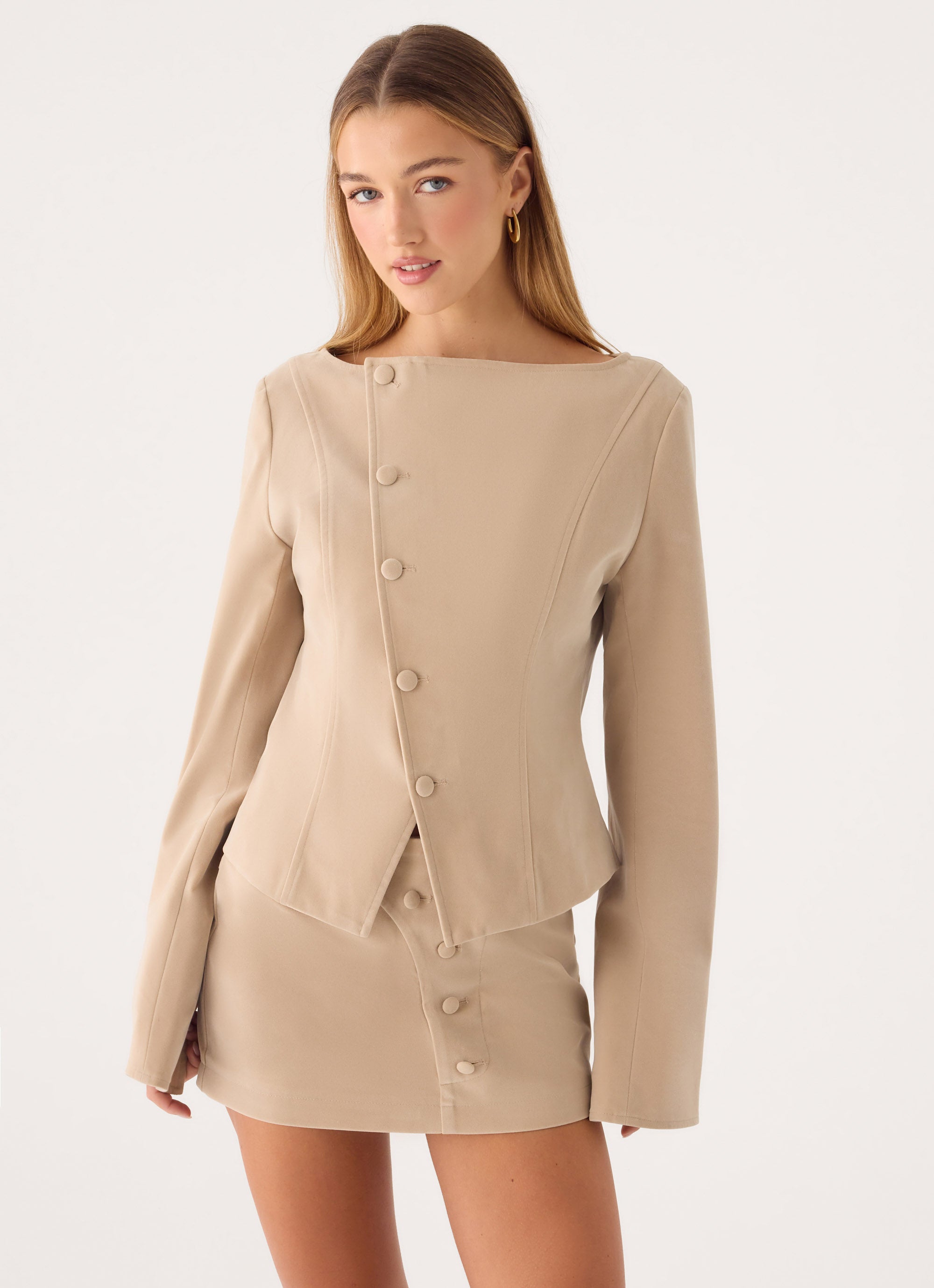 Milae Suede Micro Mini Skirt - Beige